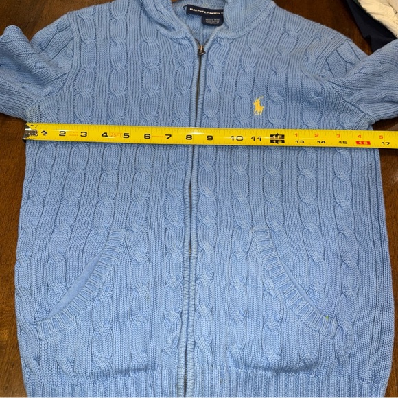 Ralph Lauren Sport Blue Cable Knit Hooded Full Zip Sweater Womens Small - Picture 11 of 11